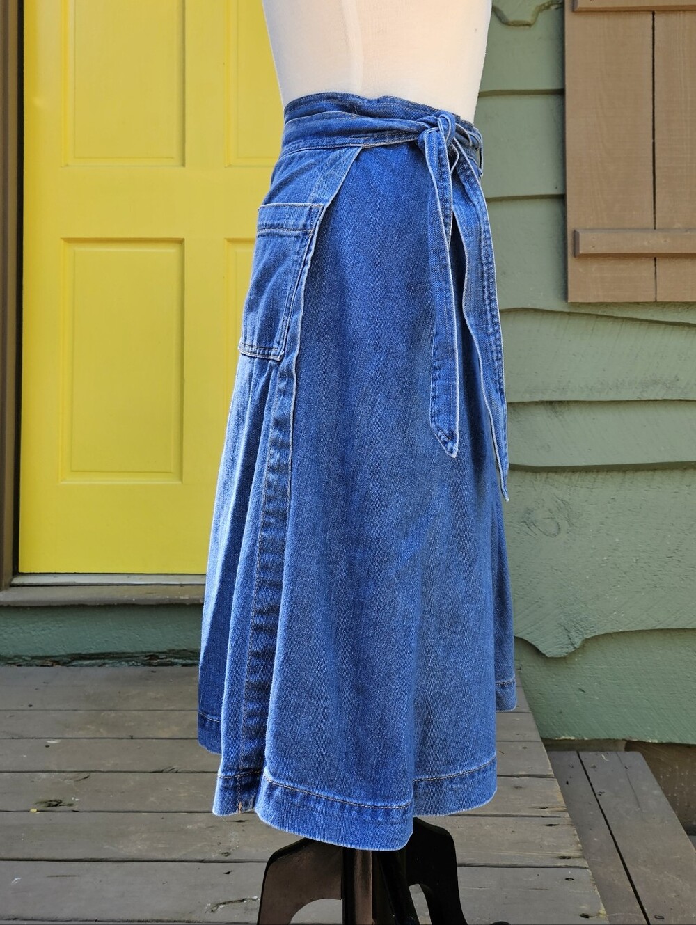 GAP Denim 100% Cotton Wrap A-Line Midi Skirt Tie Waist XS Blue - Picture 5 of 11